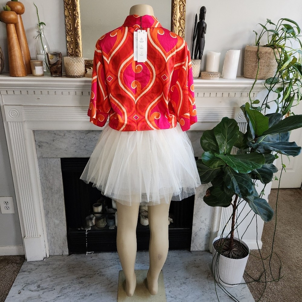 Zara Pink Cropped Satin Shirt Size Small Orange Beige Psychedelic Hippie - Picture 4 of 15